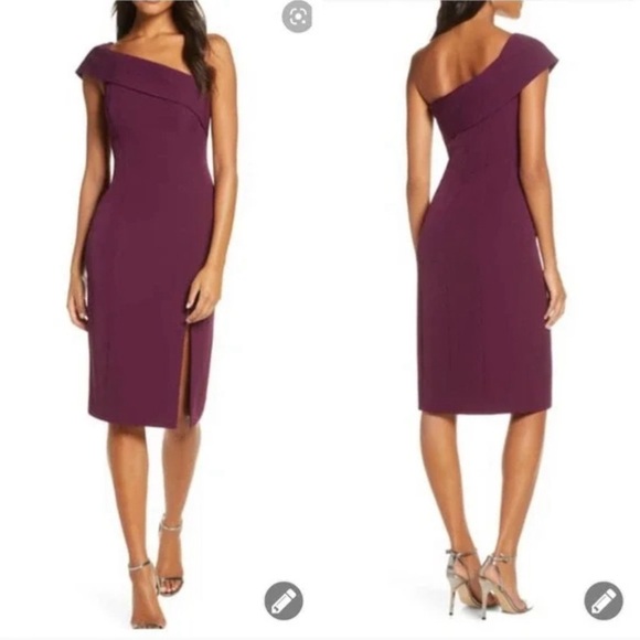 Eliza J Off The Shoulder Scuba Crepe Plum Cocktail Dress Size 10 - Picture 1 of 11